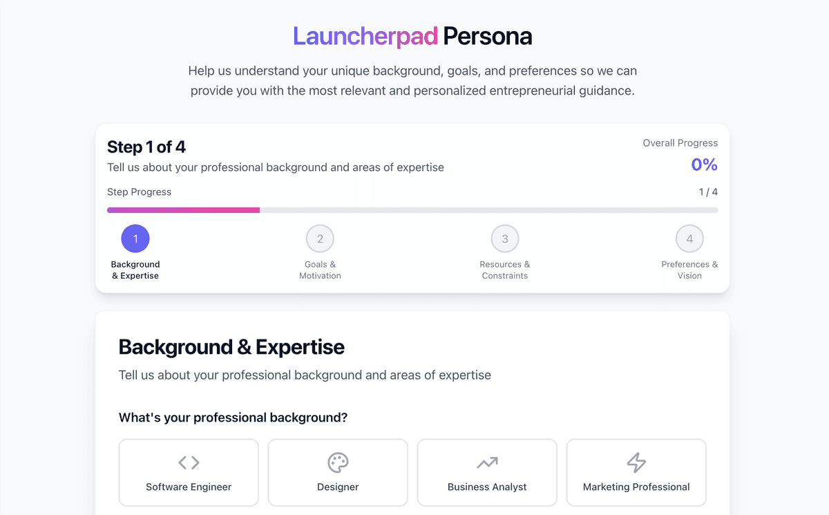 A user interface showing a persona profile being created.